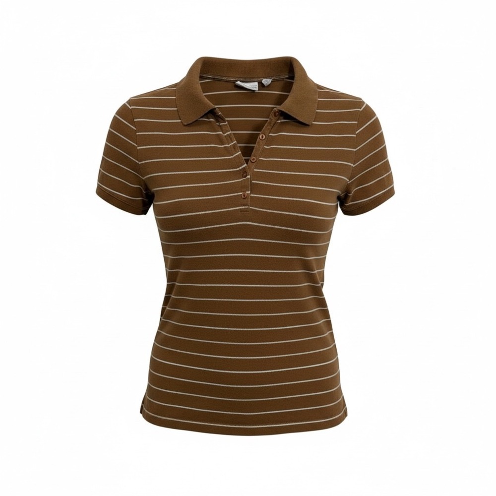 Aeropostale Slim Fit Women Brown White Striped Short Sleeve Polo Medium Y2K‎